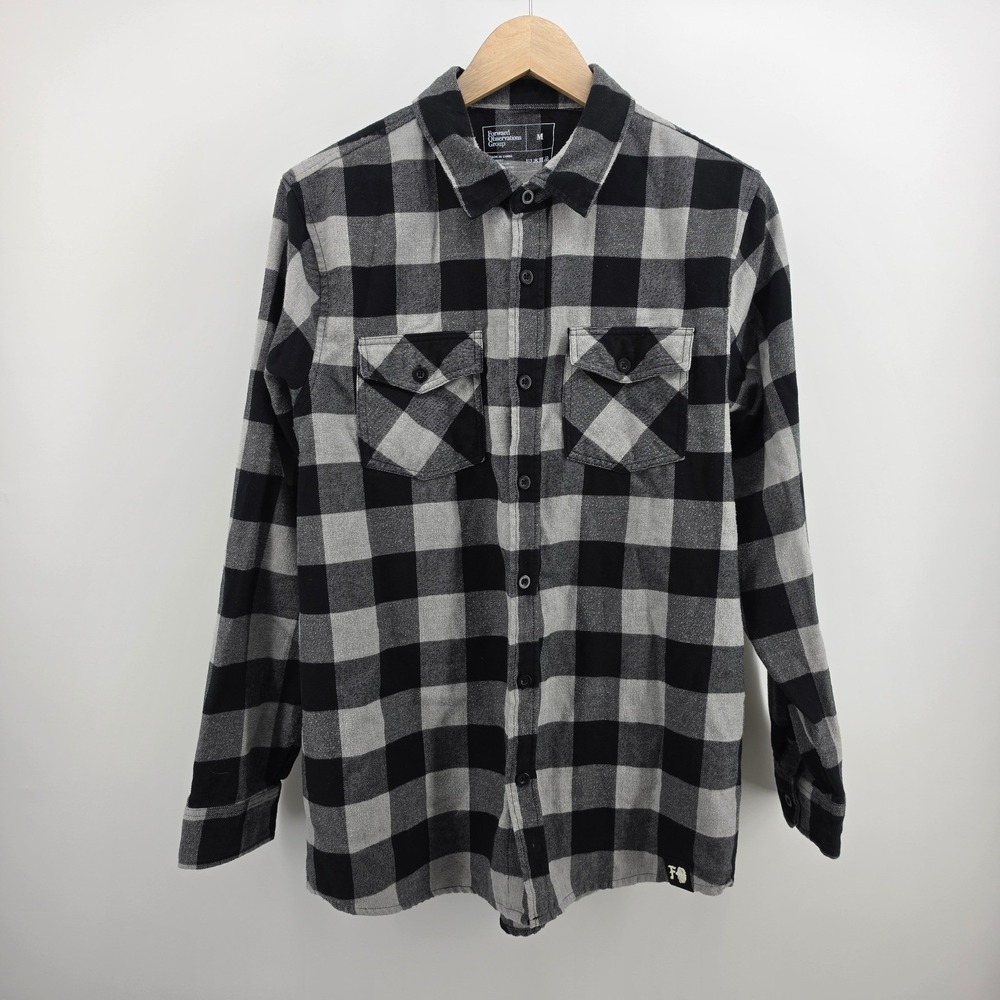 Forward Observations Group FOG Men Flannel Shirt Medium Black Grey Buffalo Check